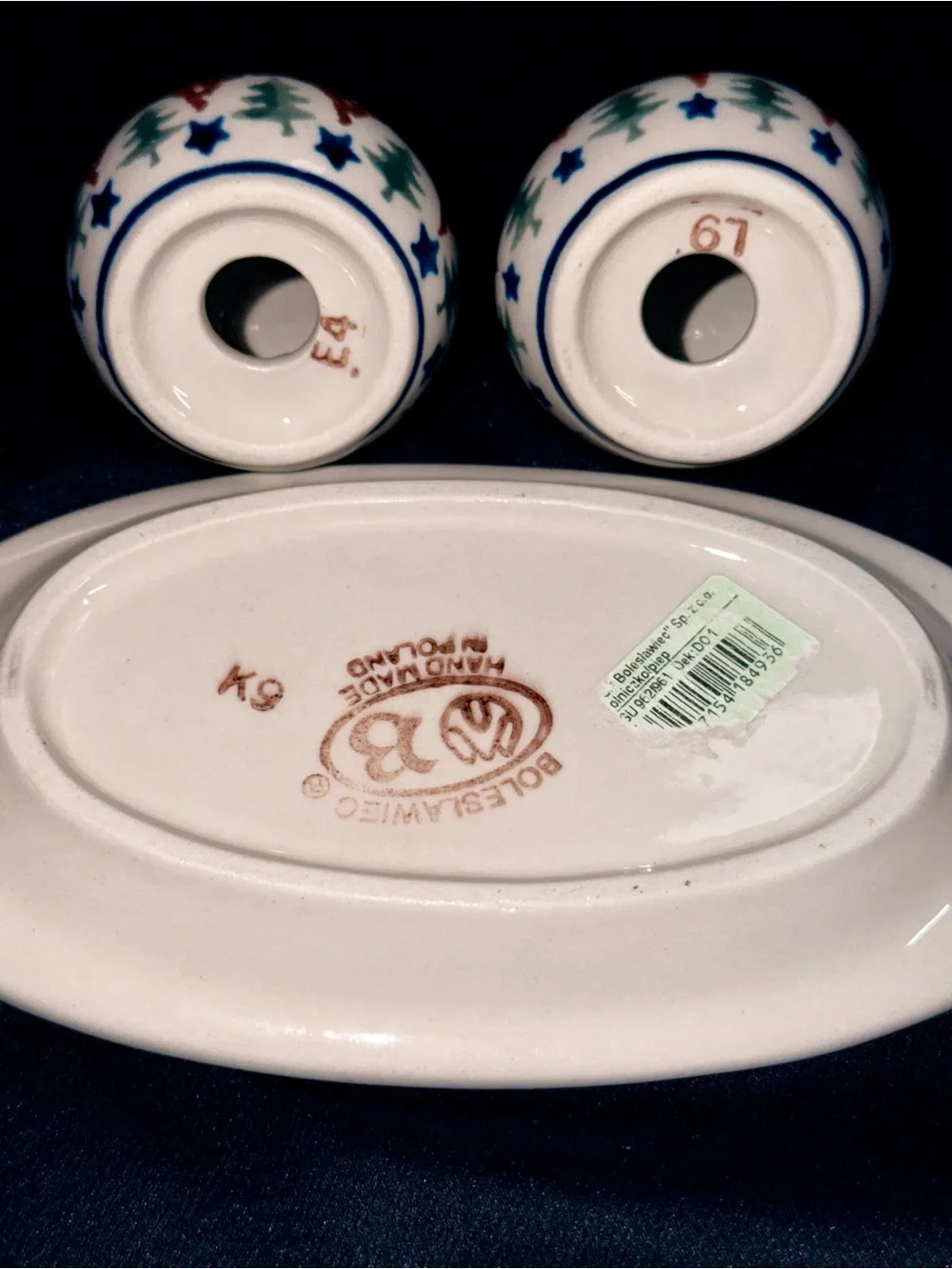 Polish Pottery Hand Crafted Vintage Serve-ware Salt/Pepper & Creamer/Sugar Set